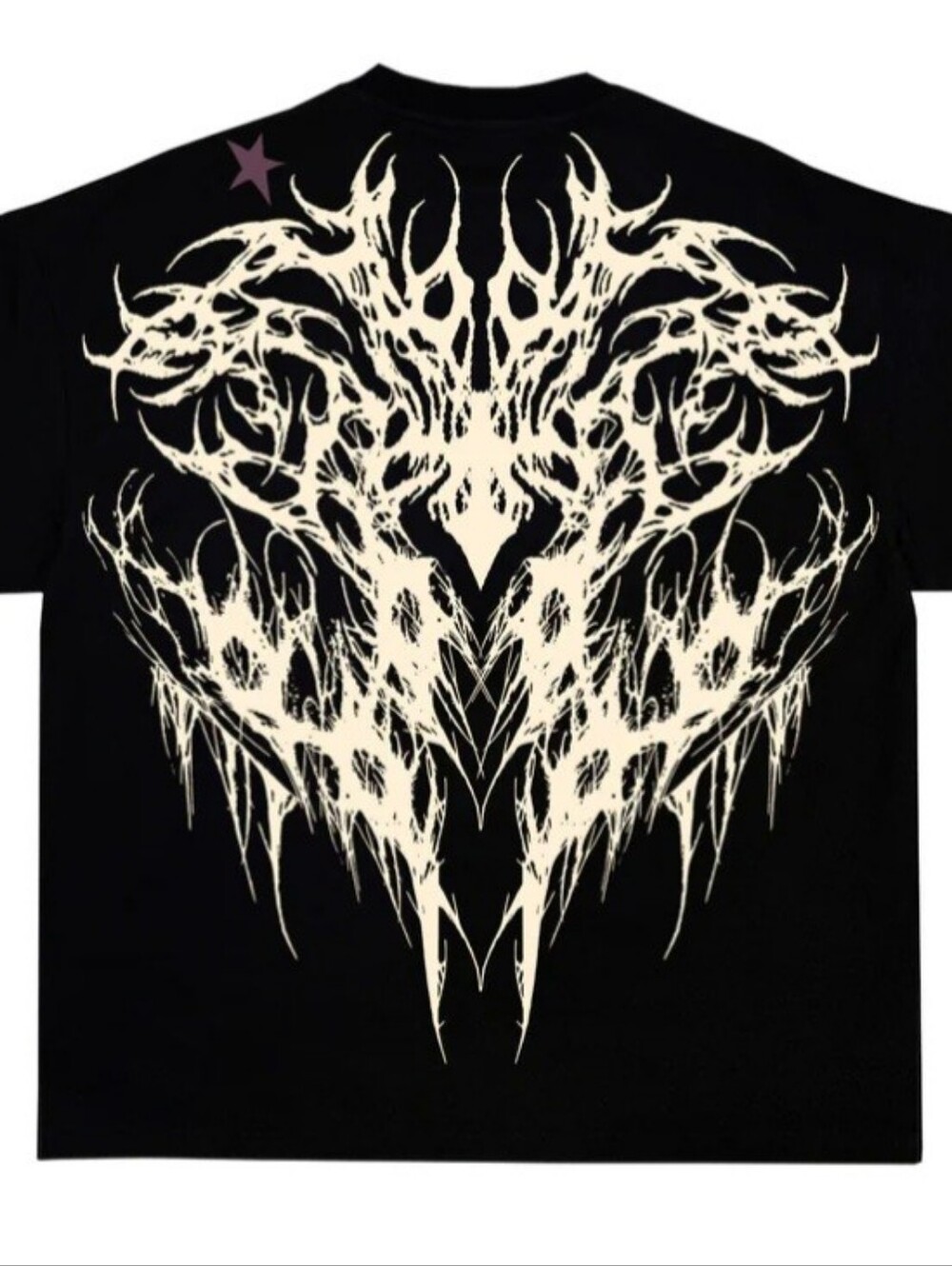 Black Graphic Short-Sleeve Tee with Cream Tribal Design